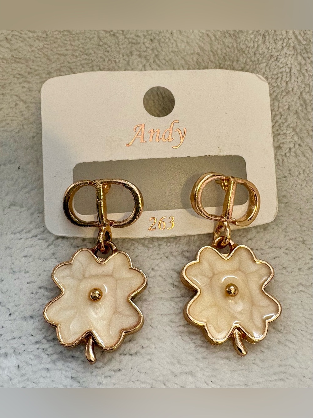 Gold-Tone Cream Floral Drop Fashion Earrings